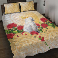 New Zealand Aotearoa Cockatoo Quilt Bed Set Maori Pattern With Pohutukawa Flowers LT05 Beige - Polynesian Pride