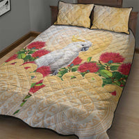 New Zealand Aotearoa Cockatoo Quilt Bed Set Maori Pattern With Pohutukawa Flowers LT05 - Polynesian Pride