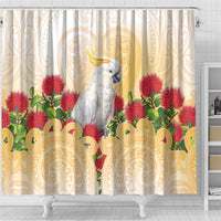 New Zealand Aotearoa Cockatoo Shower Curtain Maori Pattern With Pohutukawa Flowers LT05 - Polynesian Pride