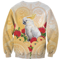New Zealand Aotearoa Cockatoo Sweatshirt Maori Pattern With Pohutukawa Flowers LT05 - Polynesian Pride