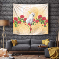 New Zealand Aotearoa Cockatoo Tapestry Maori Pattern With Pohutukawa Flowers LT05 Beige - Polynesian Pride