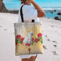 New Zealand Aotearoa Cockatoo Tote Bag Maori Pattern With Pohutukawa Flowers LT05 - Polynesian Pride