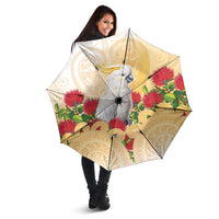 New Zealand Aotearoa Cockatoo Umbrella Maori Pattern With Pohutukawa Flowers LT05 - Polynesian Pride