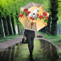 New Zealand Aotearoa Cockatoo Umbrella Maori Pattern With Pohutukawa Flowers LT05 - Polynesian Pride