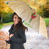 New Zealand Aotearoa Cockatoo Umbrella Maori Pattern With Pohutukawa Flowers LT05 - Polynesian Pride