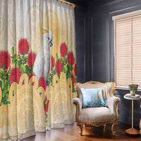 New Zealand Aotearoa Cockatoo Window Curtain Maori Pattern With Pohutukawa Flowers LT05 - Polynesian Pride