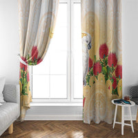 New Zealand Aotearoa Cockatoo Window Curtain Maori Pattern With Pohutukawa Flowers LT05 - Polynesian Pride