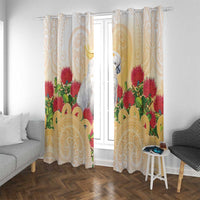 New Zealand Aotearoa Cockatoo Window Curtain Maori Pattern With Pohutukawa Flowers LT05 With Grommets Beige - Polynesian Pride