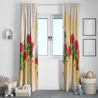 New Zealand Aotearoa Cockatoo Window Curtain Maori Pattern With Pohutukawa Flowers LT05 - Polynesian Pride