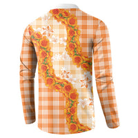 Orange Hawaii Palaka Button Sweatshirt Hawaiian Ilima Lei LT05 - Polynesian Pride