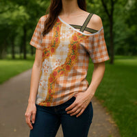Orange Hawaii Palaka Cross Shoulder Shirt Hawaiian Ilima Lei LT05 - Polynesian Pride
