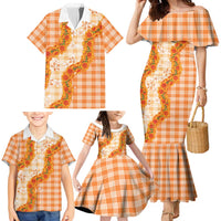 Orange Hawaii Palaka Family Matching Mermaid Dress and Hawaiian Shirt Hawaiian Ilima Lei