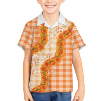 Orange Hawaii Palaka Family Matching Off The Shoulder Long Sleeve Dress and Hawaiian Shirt Hawaiian Ilima Lei