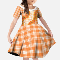 Orange Hawaii Palaka Family Matching Short Sleeve Bodycon Dress and Hawaiian Shirt Hawaiian Ilima Lei