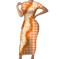 Orange Hawaii Palaka Family Matching Short Sleeve Bodycon Dress and Hawaiian Shirt Hawaiian Ilima Lei