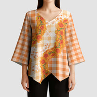 Orange Hawaii Palaka Kimono Sleeve Blouse Hawaiian Ilima Lei LT05 - Polynesian Pride