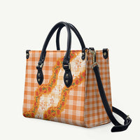 Orange Hawaii Palaka Leather Bag Hawaiian Ilima Lei LT05 Orange - Polynesian Pride
