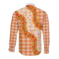 Orange Hawaii Palaka Long Sleeve Button Shirt Hawaiian Ilima Lei LT05 - Polynesian Pride