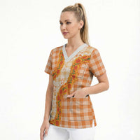Orange Hawaii Palaka Scrub Top Hawaiian Ilima Lei LT05 - Polynesian Pride