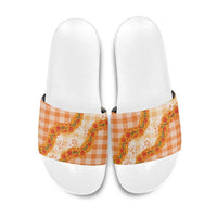 Orange Hawaii Palaka Slide Sandals Hawaiian Ilima Lei LT05 Orange - Polynesian Pride