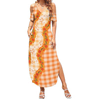 Orange Hawaii Palaka Summer Maxi Dress Hawaiian Ilima Lei LT05 Women Orange - Polynesian Pride