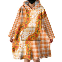 Orange Hawaii Palaka Wearable Blanket Hoodie Hawaiian Ilima Lei LT05 - Polynesian Pride