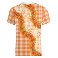 Orange Hawaii Palaka Women V-Neck T-Shirt Hawaiian Ilima Lei LT05 - Polynesian Pride