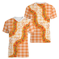 Orange Hawaii Palaka Women V-Neck T-Shirt Hawaiian Ilima Lei LT05 - Polynesian Pride