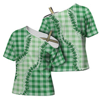 Green Hawaii Palaka Cross Shoulder Shirt Hawaiian Pikake Lei LT05 - Polynesian Pride