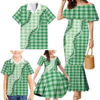 Green Hawaii Palaka Family Matching Mermaid Dress and Hawaiian Shirt Hawaiian Pikake Lei