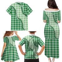Green Hawaii Palaka Family Matching Puletasi and Hawaiian Shirt Hawaiian Pikake Lei