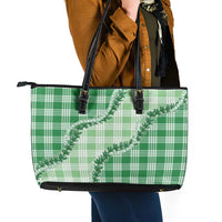 Green Hawaii Palaka Leather Tote Bag Hawaiian Pikake Lei LT05 - Polynesian Pride