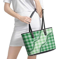 Green Hawaii Palaka Leather Tote Bag Hawaiian Pikake Lei LT05 - Polynesian Pride