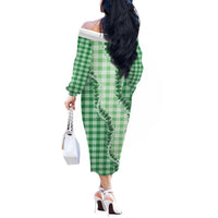 Green Hawaii Palaka Off The Shoulder Long Sleeve Dress Hawaiian Pikake Lei LT05 - Polynesian Pride