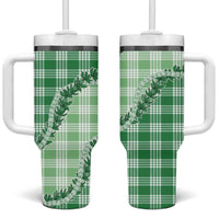 Green Hawaii Palaka Tumbler With Handle Hawaiian Pikake Lei LT05 One Size: 40 oz Green - Polynesian Pride