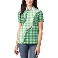 Green Hawaii Palaka Women Polo Shirt Hawaiian Pikake Lei LT05 - Polynesian Pride
