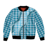 Blue Hawaii Palaka Bomber Jacket Hawaiian Pikake Lei LT05 Unisex Blue - Polynesian Pride
