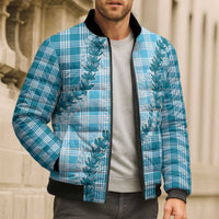 Blue Hawaii Palaka Bomber Puffer Jacket Hawaiian Pikake Lei LT05 - Polynesian Pride