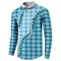 Blue Hawaii Palaka Button Sweatshirt Hawaiian Pikake Lei LT05 - Polynesian Pride