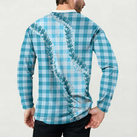 Blue Hawaii Palaka Button Sweatshirt Hawaiian Pikake Lei LT05 - Polynesian Pride
