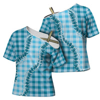 Blue Hawaii Palaka Cross Shoulder Shirt Hawaiian Pikake Lei LT05 - Polynesian Pride