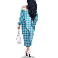 Blue Hawaii Palaka Family Matching Off The Shoulder Long Sleeve Dress and Hawaiian Shirt Hawaiian Pikake Lei