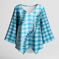 Blue Hawaii Palaka Kimono Sleeve Blouse Hawaiian Pikake Lei LT05 Female Blue - Polynesian Pride