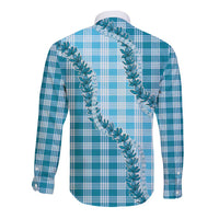Blue Hawaii Palaka Long Sleeve Button Shirt Hawaiian Pikake Lei LT05 - Polynesian Pride