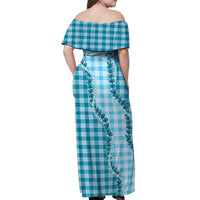 Blue Hawaii Palaka Off Shoulder Maxi Dress Hawaiian Pikake Lei LT05 - Polynesian Pride