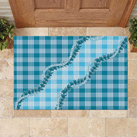 Blue Hawaii Palaka Rubber Doormat Hawaiian Pikake Lei LT05 Blue - Polynesian Pride