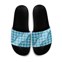 Blue Hawaii Palaka Slide Sandals Hawaiian Pikake Lei LT05 Blue - Polynesian Pride