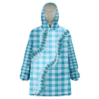 Blue Hawaii Palaka Wearable Blanket Hoodie Hawaiian Pikake Lei LT05 One Size Blue - Polynesian Pride
