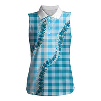 Blue Hawaii Palaka Women Sleeveless Polo Shirt Hawaiian Pikake Lei LT05 Female Blue - Polynesian Pride