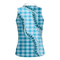 Blue Hawaii Palaka Women Sleeveless Polo Shirt Hawaiian Pikake Lei LT05 - Polynesian Pride